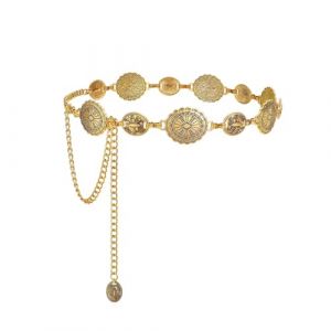 CATOR Ceinture en M&eacute;tal Occidental,Ajour&eacute; Sculpt&eacute; Cha&icirc;ne Ceintures,Cha&icirc;ne de Taille en M&eacute;tal R&eacute;glable Ceinture Tendance,Cha&icirc;ne de Taille Boh&egrave;me,pour Robe, Jeans, Cowgirl(Dor&eacute;) (QUQU JIANING, neuf)