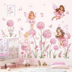 decalmile Stickers Muraux Fille Fleur F&eacute;e Autocollant Mural Pissenlit Floral Rose Papillon Elfes D&eacute;coration Murale Chambre Enfants B&eacute;b&eacute; P&eacute;pini&egrave;re Salon (DecalMile Direct, neuf)
