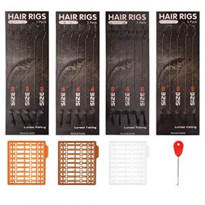 Luroad Montage de Cheveux pour la Pêche à la Carpe, 20 PCS Hameçons à Carpe Incurvés Barbelés, Hameçon Tressé Carpe Accessoires avec Boilie Rig Carpe Leader, 3 Bouchons Bouillette,Taille 2 4 6 8 (echoapple, neuf)