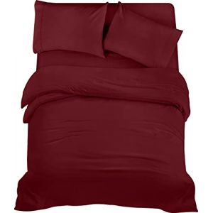 Utopia Bedding - Housse de Couette 200x200cm, Drap Housse 135x190cm et Taies d'oreiller 50x75cm - Microfibre brossée Polyester Douce (Bordeaux) (Utopia Deals Europe, neuf)