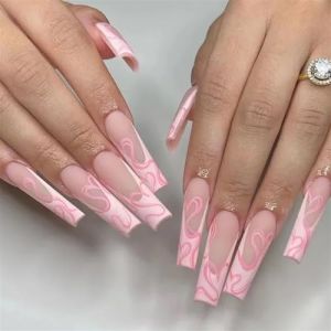 Faux ongles, ongles à presser Faux ongles longs en forme de cercueil avec colle, faux ongles marron portables avec strass, presse de Ballet, couverture complète(46) (zhangtingamz, neuf)