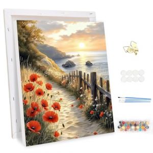 MEIYUDA Peinture par Numero Adulte avec Cadre Fleurs, Paysage Kit de Peinture &agrave; l'Huile sur Toile par Num&eacute;ro, D&eacute;butants Peinture, Decoration Maison Cadeau 30x40cm (JINBEIKANG, neuf)