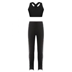 renvena Fille Enfant Débardeur Soutien-Gorge de Sport Yoga Brassiere Gilet Fitness + Legging Pantalon Sport Ado Survêtement Gymnastique Gym Sportswear 6-16 Ans B Noir 7-8 ans (renvena eu, neuf)