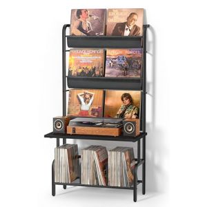 Bikoney Meuble Tourne-disque avec Rangement Vinyles &ndash; Support Platine Vinyle pour Jusqu&rsquo;&agrave; 300 Albums, Table de Tourne-disque Vintage, &Eacute;tag&egrave;re de Rangement pour Disques et St&eacute;r&eacute;o Plus Grand &ndash; Noir (Bikoney-uk, neuf)