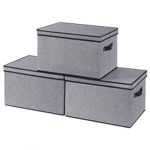 YheenLf 3 Pièces Paniers et Boîtes de Rangement Pliables, Boite en Tissu avec Couvercle et 2 Poignée, Casier Vetement pour Chambre à Coucher, Salon, Armoire, 38x25x21cm, Gris (YheenLf, neuf)