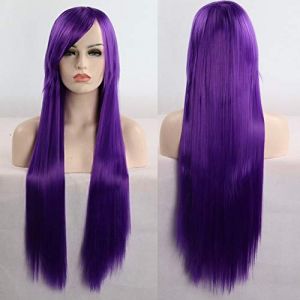 LINLINCD Anime Cosplay Perruque 11 Couleurs 80 cm Synthétique Long Cheveux Raides Perruque Noir Gris Vert Bleu Violet Rose Postiche Cosplay Perruques pour Femmes Violet (qiu lai shan mao hang, neuf)