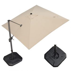 PURPLE LEAF Parasol D&eacute;port&eacute; 3 x 3 m avec Socle, Parasol de Jardin Ext&eacute;rieur Toile 240g/m&sup2; Anti-UV 50+ avec Manivelle 8 Baleines en Aluminium, Inclinaison et Rotation 360&deg;, Beige (PurpleLeafGarden, neuf)
