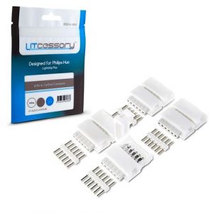 Litcessory Connecteur 6 Broches à Extrémité Coupée Connecteur pour Philips Hue Lightstrip Plus (Lot de 4, Blanc - STANDARD 6-BROCHES V3 / WiZ Lightstrip) (Litcessory EU, neuf)