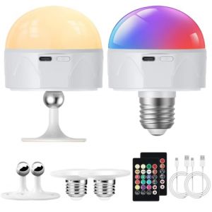 Dufuso Ampoule Rechargeable USB-C avec Telecommande, E27 5W LED Ampoules Batterie Tactile Dimmable avec Timing et 9 Couleurs RVB, Lampe de Secours Int&eacute;rieure et Ext&eacute;rieure (Avorra, neuf)