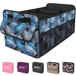 YOHOOLYO Rangement Coffre de Voiture, Organisateur de Coffre 72 L Tissu Oxford 600D Support 36 Kg Rangement Coffre Voiture Solide Pliable et Imperméable, Floral Bleu, 60 x 37 x 32.5 cm (YMKIOPP, neuf)