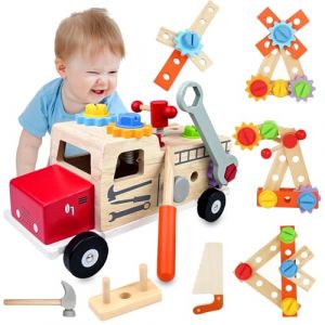 Maxentico Jouet Cadeau 2-5 Ans, Établi Enfant, Jeux Montessori Éducatif, Jouet en Bois Garçon Fille, Boîte à Outils, Caisse à Outil et Bricolage, Jeu de Construction (MAYHDG, neuf)