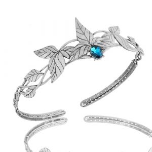 Diad&egrave;me de princesse elfe, bijoux de t&ecirc;te for femmes, 1 pi&egrave;ce, coiffe de f&eacute;e, bandeau, couronne de cristal &agrave; feuilles dor&eacute;es, r&eacute;glable, accessoire de d&eacute;guisement for Halloween et Cosplay(Silver Blue) (HLQLHSGZ, neuf)