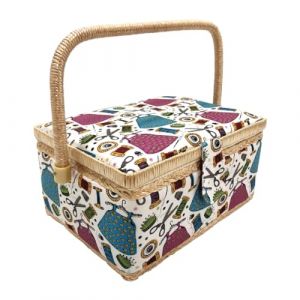 Grande boîte à couture en bois doublée en tissu, 8 compartiments, organiseur à épingles, boîte de rangement avec poignée et plateau, (fils, grand) (J Y C, neuf)