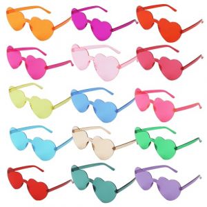ZHYLUO 15 paires Lunettes Coeur, Lunette de Soleil Coeur, Lunettes en Forme de Coeur Couleur Bonbon, Hippie Lunettes F&ecirc;te En Coeur, adapt&eacute;es au Carnaval, No&euml;l, F&ecirc;tes d'anniversaire (XUHE B-COMERCE S.R.L., neuf)