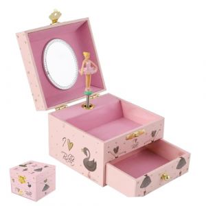 DEARMAMY Bo&icirc;te &agrave; Bijoux Musicale avec Miroir Double Couche pour Rangement Bijoux et Cosm&eacute;tiques Bo&icirc;te Fille Anniversaire avec Danseuse Tournante et Th&egrave;me Noir (Liiane, neuf)