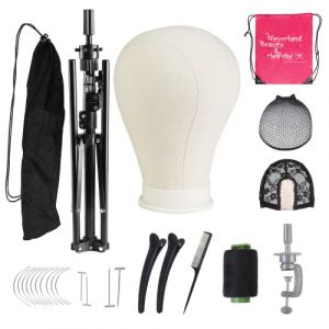 Tete Perruque 23"(58cm),Tete Perruque avec Trepied,Tete de Mannequin Pour Perruque avec TréPied,Tête à Coiffer Professionnelle,Support Perruque,Bonnet de Perruque,éPingles et Brosse à Poils (HomeBeautyStore, neuf)