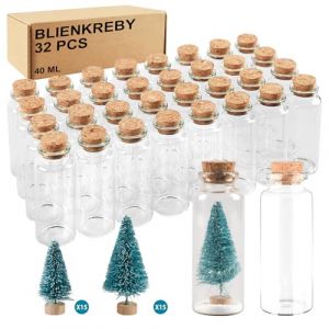 BLIENKREBY 30 x Fiole en Verre, 40ml Petite Fiole en Verre avec Bouchon, Mini Sapin de Noël, Mini Sisal Arbres avec Base en Bois, Mini Sapin Artificiel Décoration Noël, pour Décoration Noël, DIY, Fête (joyukstore, neuf)