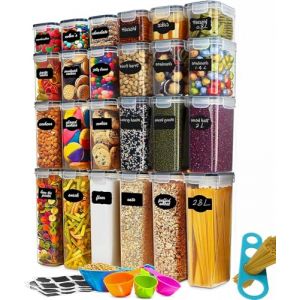 Hibisaws 42L Grande Capacité, Lot de 24 Boite Rangement Cuisine, boite hermetique alimentaire, Boite Alimentaire Plastique Cuisine, Conservation des Aliments pour Farine,Cereales (24-A) (OmniTrove Market, neuf)