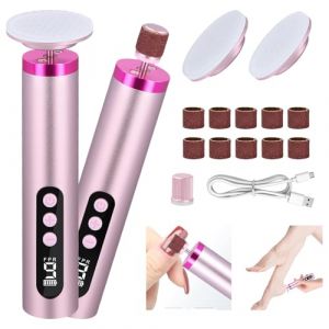 Rapeuse Pieds électrique 2-in-1 Râpe Pieds Electrique Rechargeable Rape Pied en Verre Nano Ponceuse Pied Appareil de Pédicure Anti-callosités Lime Electrique Pied pour éliminer les Callosités (Rose) (Laukra special SIA, neuf)