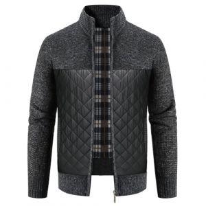 KUDORO Cardigan Gilet Homme Veste en Maille Ouvrez-Front Zipp&eacute; avec Col Montant Tricot&eacute; Chaude Veste d'hiver Doubl&eacute; en Polaire(Noir,M) (KUDORO, neuf)