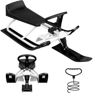 Laneetal Luge Enfant, Luge Bob, Luge avec Volant, Frein et Amortisseur de Choc, Siège Plastique avec Dossier, Cadre en Acier, Corde de Traction, Noir+Blanc (cg_europa, neuf)