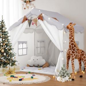 besrey Tente Enfant 2 en1, Cabane Enfant Int&eacute;rieure avec Tapis Rembourr&eacute;, Lumi&egrave;res et Drapeaux, Tente de Jeu pour Enfants Princesse, Id&eacute;al pour la D&eacute;coration de Chambre d'enfants et F&ecirc;te (Lavande) (Linaneu, neuf)