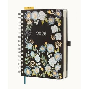 BEZEND Agenda 2026 Journalier Spirale A5 21,5 x 15 cm &ndash; 1 Jour 1 Page (janv - d&eacute;c 2026) avec Onglets Mensuels, Porte - Stylo, R&egrave;gle Marque Page, Papier &Eacute;pais 80 GSM &ndash; Fleurs (Bezend, neuf)