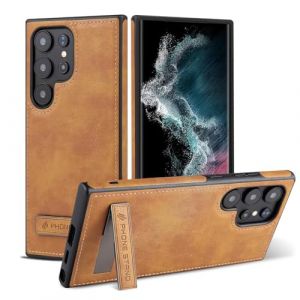 AIOVETEAB Cuir Coque pour Samsung Galaxy S22 Ultra 5G 6,8 Pouces,Premium PU Cuir,B&eacute;quille M&eacute;tallique,Classique De Luxe,Etui Protection &eacute;l&eacute;gante Et Fine Ultra-Mince Coque,(Marron) (AIOVETEAB, neuf)