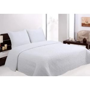 HOMEROKK Paris Boutis Matelass&eacute; Couvre Lit Brod&eacute; Uni 2 Places - 230 x 250 cm + 2 Taies d'oreiller 60 x 60 cm (Blanc) (FRANCE DISCOUNT, neuf)