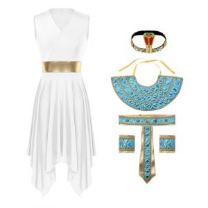 JEATHA Femme D&eacute;guisement Princesse Egyptienne Ensemble Robe De Cl&eacute;op&acirc;tre Reine Egyptienne Cosplay Carnaval Halloween Clubwear BD Blanc L (JEATHA EU, neuf)
