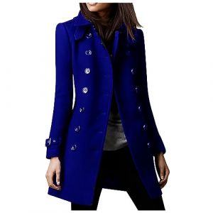 Susenstone Femme Manteaux en Laine Mélangée à Double Boutonnage Manteau Femme Hiver Chic Manteau Chaud Mi-Long Épaulette Manteau Mince Blazer Long Manteau Couleur Unie Coupe-vent Mi-long Blouson (⭐⭐⭐⭐⭐Susenstone, neuf)
