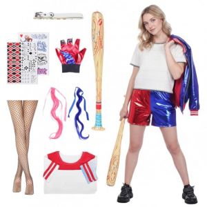 Harsever D&eacute;guisement Quinn Costume Harley, Costume Carnaval Fille Femme Quinn Costume avec Veste T-Shirt Short Ceinture Mitaines Deguisement Harley pour Carnaval Halloween (Adulte, S) (Harsever, neuf)