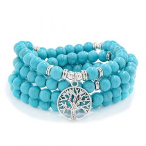 Collier de perles Mala de 8 mm, 108, bracelet de m&eacute;ditation avec breloque arbre de vie (Vert Turquoise (Green Turquoise)) (Self-Discovery Jewelry, neuf)