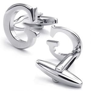 HONEY BEAR Bouton De Manchette La Lettre Alphabet Homme Chemise Poignet Col En Cadeaux de Mariage d'affaires (G Argent) (PINGFANG, neuf)