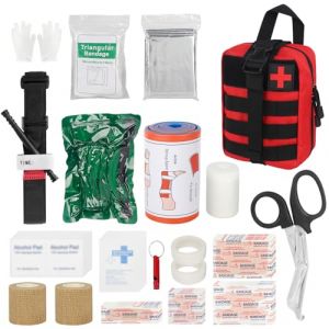 Mineup Trousse de Premiers Secours, 54 PCS Trousse de Secours Complète, Trousse de Secours Voiture, Trousse de Secours Militaire, Pochette médecine tactique pour Maison, Voiture, Camping, Rouge (HUAYI -EU, neuf)
