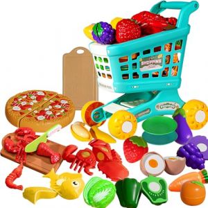 IZDUDO Dinette Nourriture Enfant, 24PCS Fruits et Pizza et Fruits de Mer Jouets &agrave; Couper de Jouet imitant, Jeux &agrave; Educatifs pour Garcon Fille 3+ Ans (Aijin Direct, neuf)