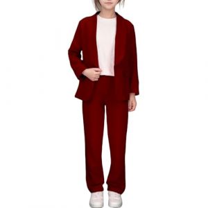 Blazer Fille Blazers à Manches Longues pour Filles Col ChâLe Veste De Costume Formelle Printemps Manteau Enfant Veste Fille Couleur Unie Ensemble Pantalon 2 Pièces Chic et Couleur Unie Slim (Seraphido, neuf)