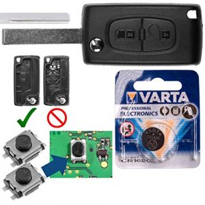 Kit de r&eacute;paration pour Voiture cl&eacute; Bo&icirc;tier de Remplacement de la t&eacute;l&eacute;commande avec 2 Boutons + Blanc + HU83 Batterie Compatible avec Peugeot 207 307 308 807 5008 (mt-commerce, neuf)