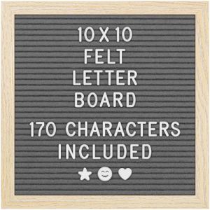 Tableau à lettres en feutre – 25 x 25cm, gris – 170 lettres, chiffres et émoticônes pour célébrations et annonces – Tableau à lettres personnalisable avec cadre en bois pour la maison par Yes4Quality (Mendota Merchants LLC, neuf)
