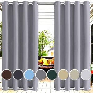 Ufamiluk Rideaux d'extérieur imperméable avec Double oeillet Anti Froid Anti Chaleur Panneaux de Rideaux intérieurs pour d'extérieur Balcon Porte Exterieur Jardin Gris 180x240cm (BxH 1 pièce) (Happyhome88, neuf)