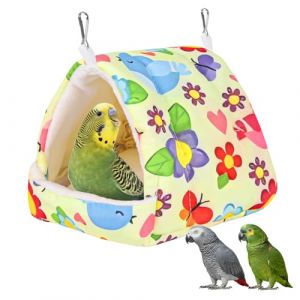 Lit pour oiseau pour cage - Hamac d'hiver chaud avec crochet de suspension - Accessoires de cage pour petits oiseaux, perruches, calopsittes, calopsittes, conures, hamster (jaune, S) (Fnaobai, neuf)
