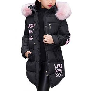 ShallGood Manteau Long Doudoune D'Hiver Fille avec Capuchon Enfant Parka Veste Capuche Longue Blouson Fausse Fourrure Chaud (160 cm, Noir) (Dear Shall Good Inc., neuf)