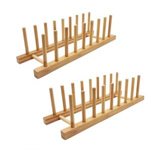 efbock Support d'assiettes pour armoires de Cuisine en Bambou - pour Planche &agrave; d&eacute;couper - &Eacute;gouttoir &agrave; Vaisselle - Organisateur pour Assiettes/Tasses/couvercles de casseroles (2, 8 emplacements) (efbock-eur, neuf)