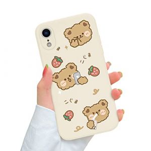 Newseego Coque Compatible avec iPhone XR, Mignon Ours Fraise Dessin Anim&eacute; Motif iPhone XR Coque pour Filles et Femmes L&eacute;ger Mince et Doux Silicone Liquide Antichoc Housse de Protection pour iPhone XR (NewseegoUK, neuf)