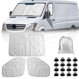 Tapis Thermique Voiture Remplacement pour Mercedes Sprinter 2006-2018 3 Pièces, Protection Solaire Pare-Brise, Ensemble de Pare-Soleil Pliable, Doublure Noire (2006-2018) (JinsenTGG, neuf)