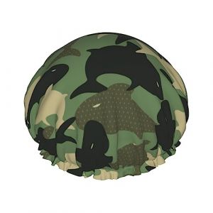 Bonnet de douche et bonnet de bain motif requin camouflage pour femme, bonnets de douche imperm&eacute;ables surdimensionn&eacute;s r&eacute;versibles grands con&ccedil;us pour toutes les longueurs de cheveux, bonnet de bain &eacute; (DoubleShopShow, neuf)
