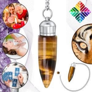 Pendule Divinatoire en Oeil de Tigre avec Chambre Témoin – Collection Unique au Monde – Pendule de Radiesthésie en Pierre d’Œil de Tigre Naturelle – 19 GR [???????? ? ???] (Majestic's Boutique, neuf)