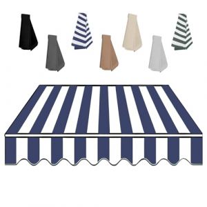 Store Banne Manuel Rétractable, Tissu de Remplacement pour Auvent 2.0m 2.5m 3.0m 3.6m 4m 5m pour Terrasse Extérieur Balcon, Imperméable Toile pour Store Banne(Blue and White,200x150cm) (LYLSD, neuf)