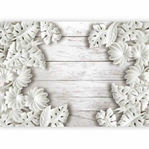 murando - Papier peint panoramique artistique 400x280 cm - Rev&ecirc;tement mural d&eacute;coration pour chambre salon - Design moderne - Gris vert - Fond de texture de fleurs en bois motif blanc f-C-0095-a-a (murando, neuf)