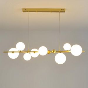 Pilanp Lustre linéaire créatif Nordique G9 LED Suspension intérieure Globe Lustre en Verre pour Salle à Manger Bureau Bar Cuisine îlot 8 lumières 43,3 Pouces Suspension (lang xin ke mao, neuf)